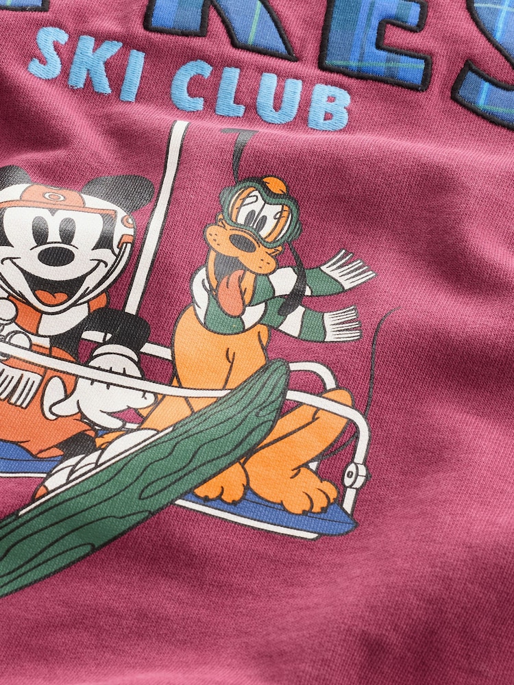 Burgundy Red Washed Mickey Mouse License Ski Graphic Sweatshirt - Image 3 of 3