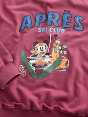 Burgundy Red Washed Mickey Mouse License Ski Graphic Sweatshirt - Image 7 of 8