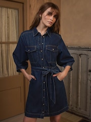 Mint Velvet Blue Denim Mini Shirt Dress - Image 1 of 8