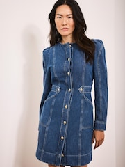 Mint Velvet Blue Denim Puff Sleeve Mini Dress - Image 3 of 7