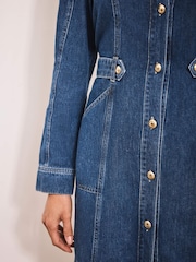 Mint Velvet Blue Denim Puff Sleeve Mini Dress - Image 4 of 7