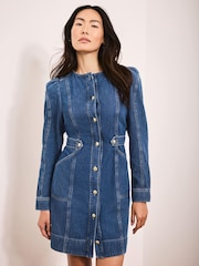 Mint Velvet Blue Denim Puff Sleeve Mini Dress - Image 5 of 7