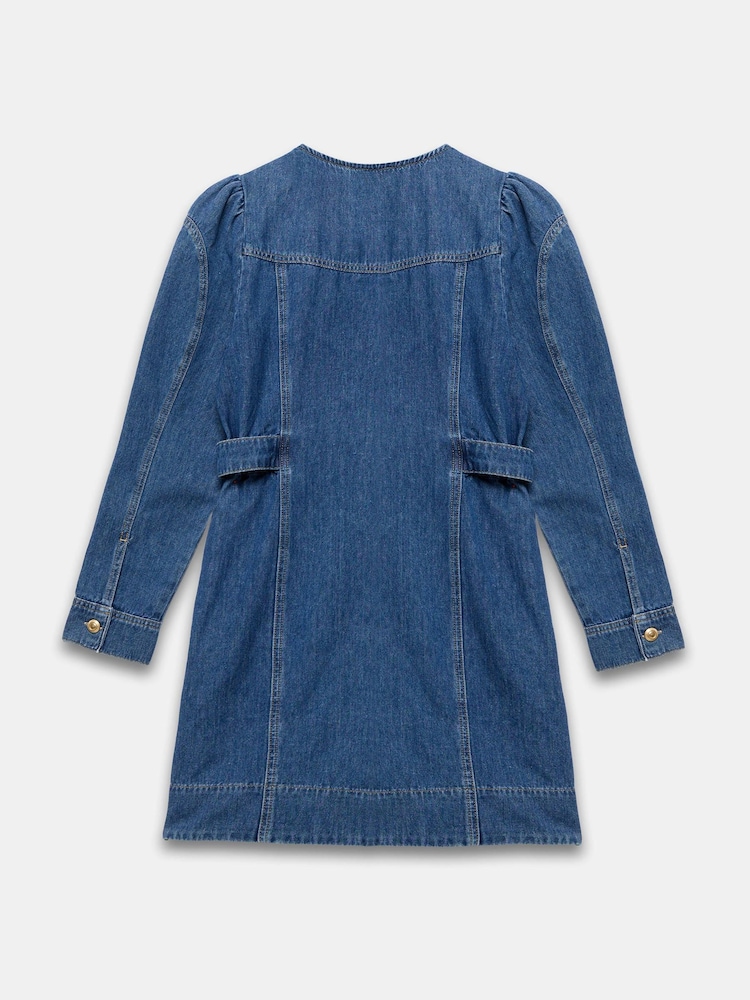 Mint Velvet Blue Denim Puff Sleeve Mini Dress - Image 7 of 7
