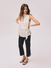 Mint Velvet Black Cotton Blend Capri Trousers - Image 1 of 7