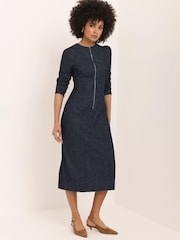 Mint Velvet Blue Paisley Print Denim Midi Dress - Image 1 of 8