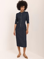 Mint Velvet Blue Paisley Print Denim Midi Dress - Image 5 of 8