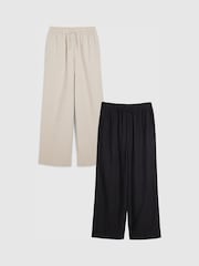 River Island Black/Stone Linen Blend Wide Leg Trouser 2 Pack - Image 1 of 6
