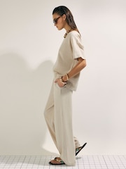 River Island Black/Stone Linen Blend Wide Leg Trouser 2 Pack - Image 4 of 6