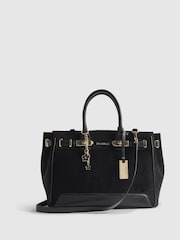 River Island Black Faux Suede Lock Front Tote Bag - Image 1 of 6