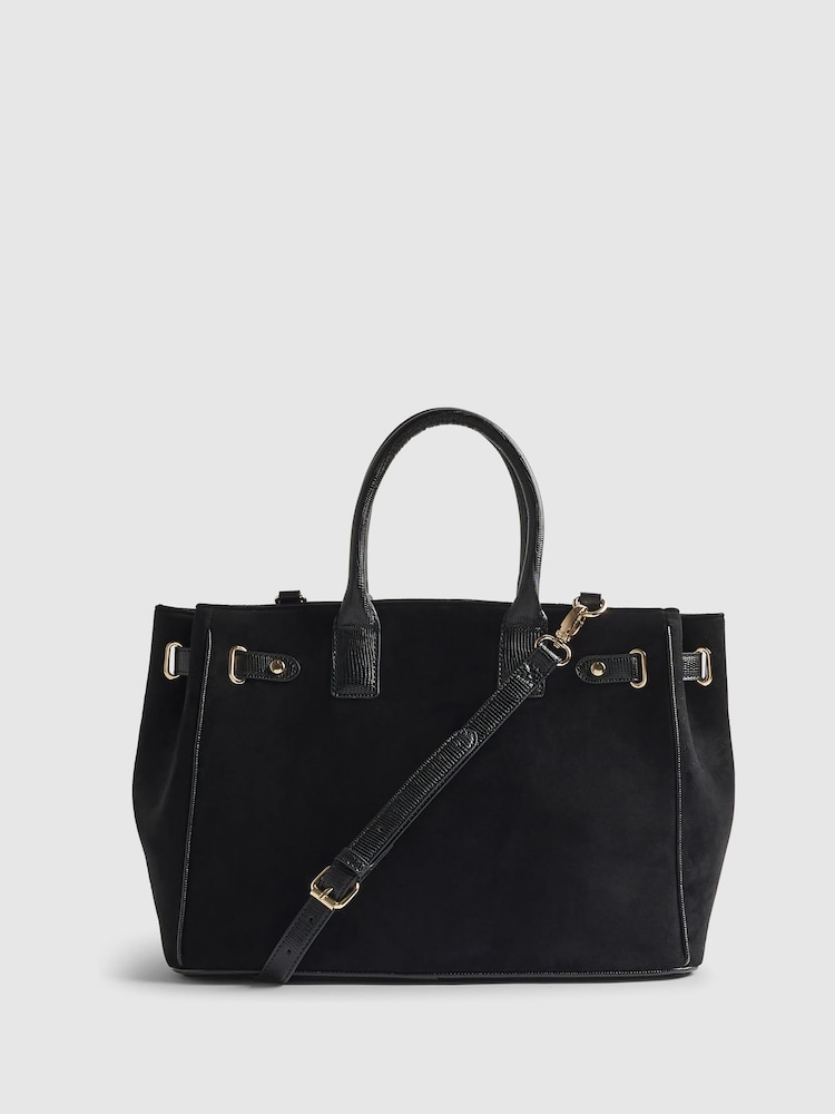 River Island Black Faux Suede Lock Front Tote Bag - Image 2 of 6 River Island Black Faux Suede Lock Front Tote Bag - Image 2 of 6