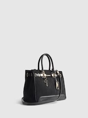 River Island Black Faux Suede Lock Front Tote Bag - Image 3 of 6