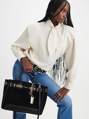 River Island Black Faux Suede Lock Front Tote Bag - Image 6 of 6