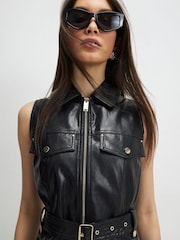 River Island Black Belted Faux Leather Zip Shift Dress - Image 4 of 4