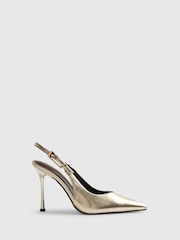 River Island Gold Pointed Metallic Sling Back Courts - Image 1 of 6