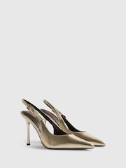 River Island Gold Pointed Metallic Sling Back Courts - Image 2 of 6
