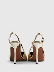 River Island Gold Pointed Metallic Sling Back Courts - Image 3 of 6