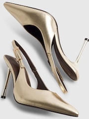 River Island Gold Pointed Metallic Sling Back Courts - Image 4 of 6