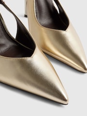 River Island Gold Pointed Metallic Sling Back Courts - Image 5 of 6