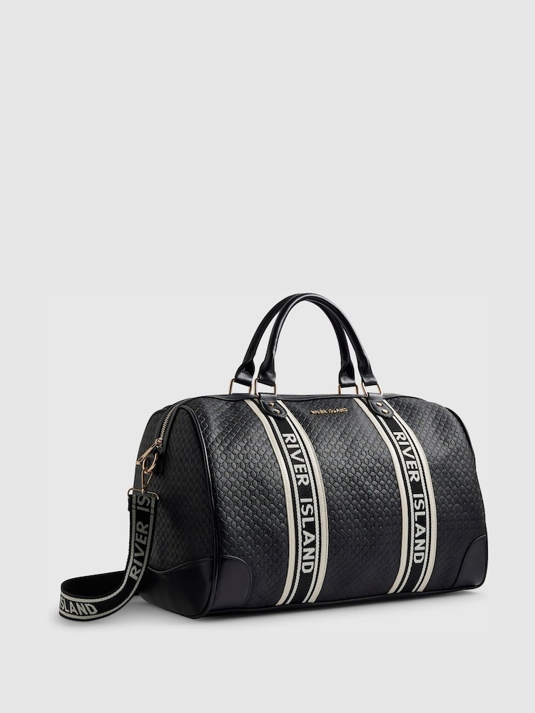 River Island Black Webbing Embossed Barrell Bag - Image 2 of 6 River Island Black Webbing Embossed Barrell Bag - Image 2 of 6
