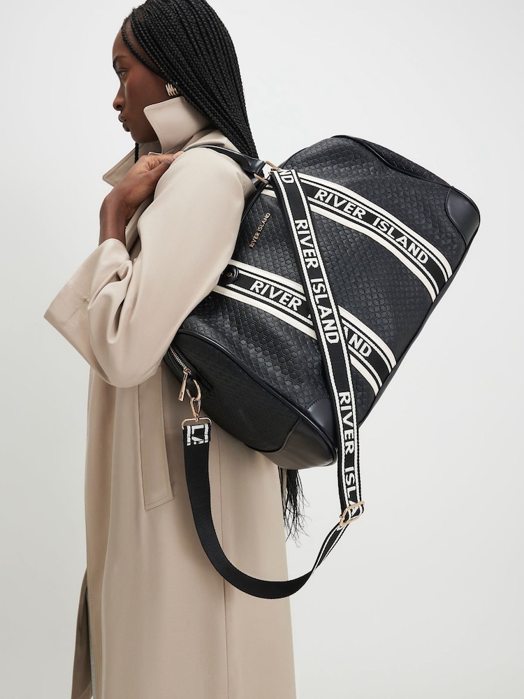 River Island Black Webbing Embossed Barrell Bag - Image 6 of 6 River Island Black Webbing Embossed Barrell Bag - Image 6 of 6