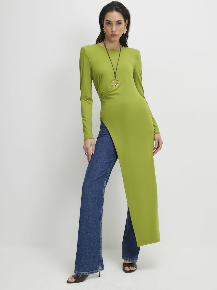 River Island Shoulder Pad Long Asymmetric Top - תמונה 1 מתוך 4