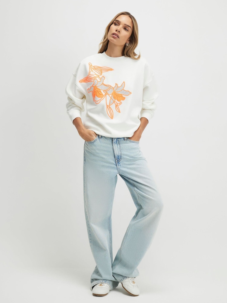 River Island Cream Embroidered Floral Sweatshirt - Image 2 of 4