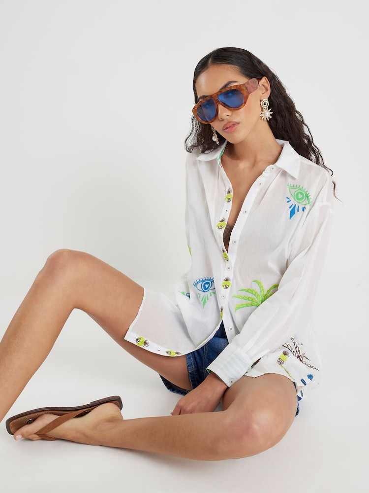 River Island Palm Tree Embroidered Shirt - Image 1 of 4
