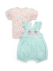 Purebaby Blue Embroidered Dungarees Set - Image 4 of 7