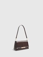 River Island Brown Patent Bar Front Clutch Bag - Image 1 of 5
