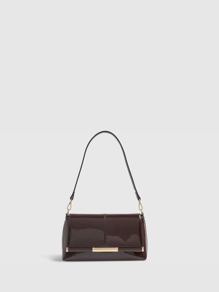 River Island Brown Patent Bar Front Clutch Bag - Image 2 of 5 River Island Brown Patent Bar Front Clutch Bag - Image 2 of 5