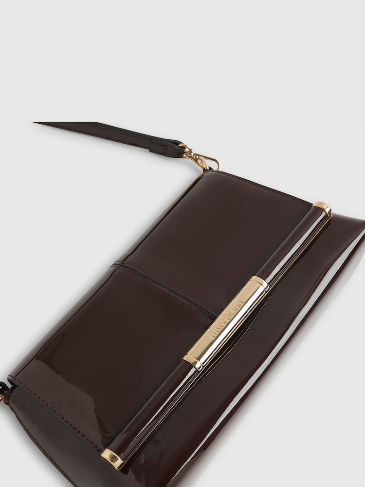 River Island Brown Patent Bar Front Clutch Bag - Image 5 of 5 River Island Brown Patent Bar Front Clutch Bag - Image 5 of 5
