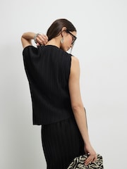 River Island Black Plisse Asym Hem Top - Image 2 of 4