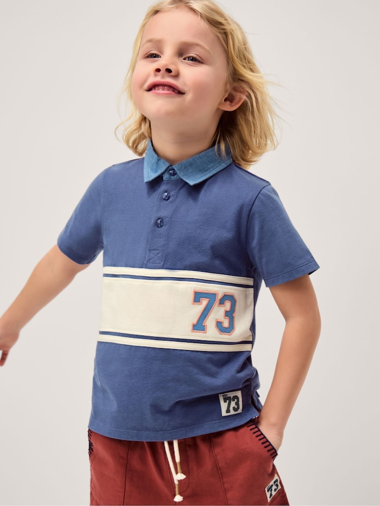 Monsoon Blue Chambray Collar Polo Shirt - Image 1 of 4