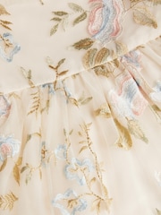 Monsoon Cream Azalea Ruffle Floral Embroidered Party Dress - Image 4 of 4