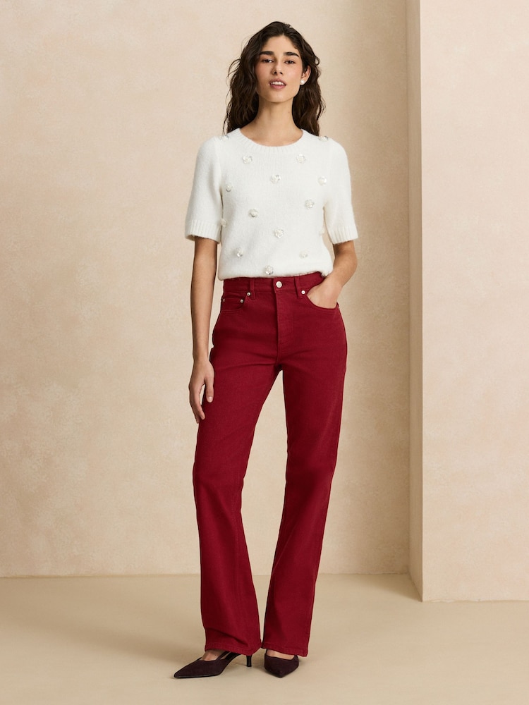 Red Mid Rise Stretch Bootcut Jeans - Image 2 of 8 Red Mid Rise Stretch Bootcut Jeans - Image 2 of 8