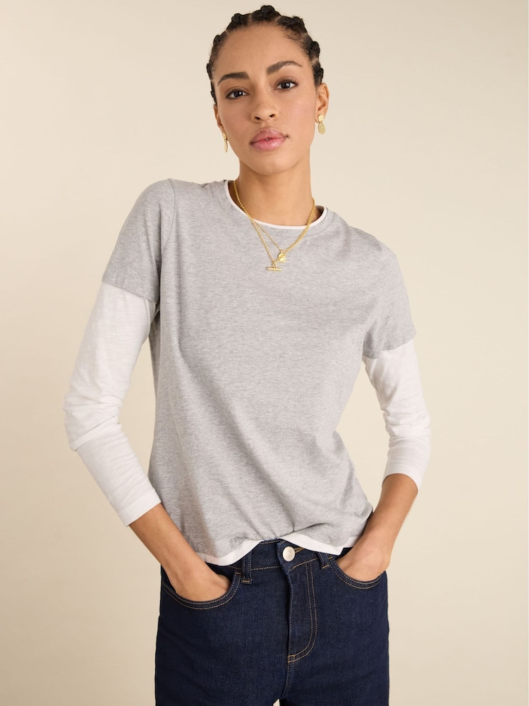 Baukjen Grey Addie Double Layer Cotton Top - Image 1 of 5