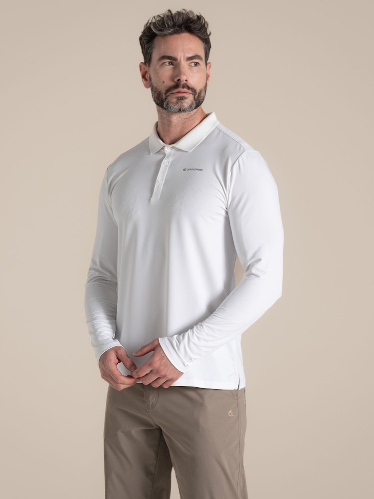 Craghoppers Cream NosiLife Bramshaw Long Sleeved Polo Top - Image 1 of 6 Craghoppers Cream NosiLife Bramshaw Long Sleeved Polo Top - Image 1 of 6