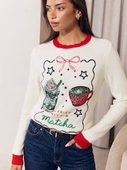 Lipsy Christmas Merrier with a Matcha Embellished Knitted Jumper - រូបភាព 1 នៃ 6