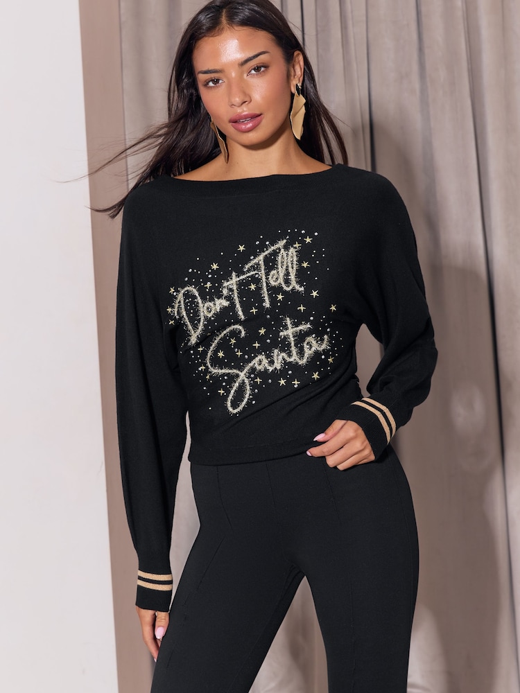 Lipsy Slash Neck Tinsel Dont Tell Santa Christmas Knit Jumper - 5의 이미지 1