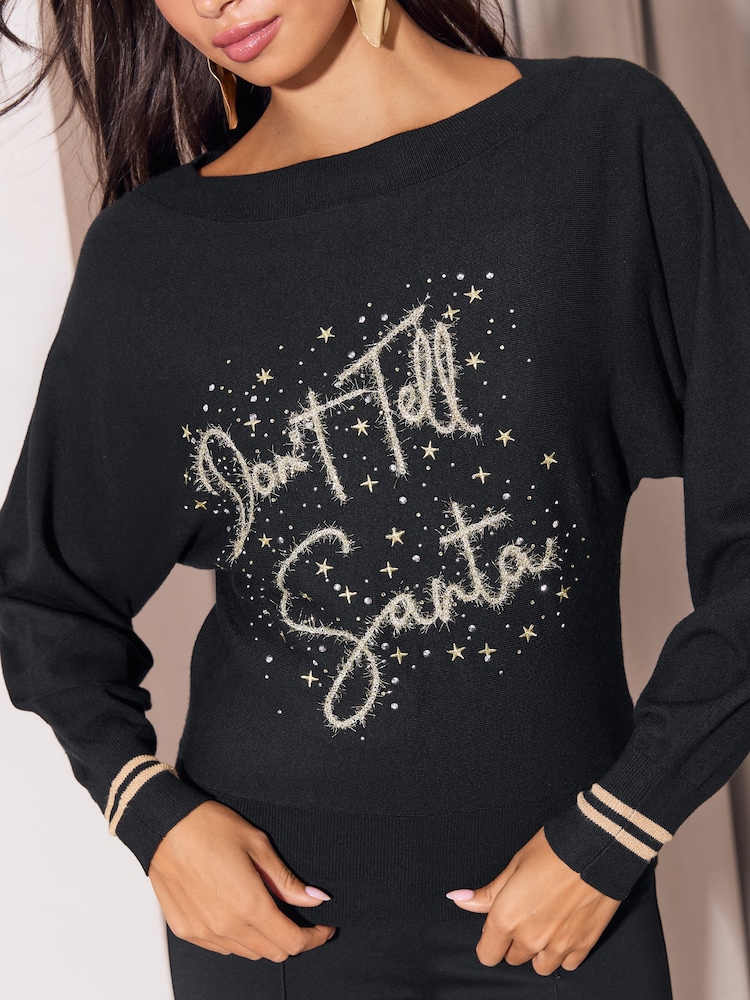 Lipsy Slash Neck Tinsel Dont Tell Santa Christmas Knit Jumper - 5의 이미지 2