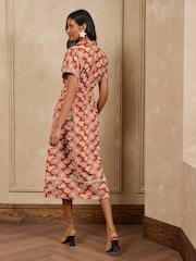 Love & Roses Rust Brown Contrast Broderie Midi Shirt Dress - Image 4 of 5