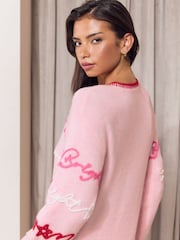 Lipsy Pink Matching Family Script Christmas Jumper - Image 5 of 7