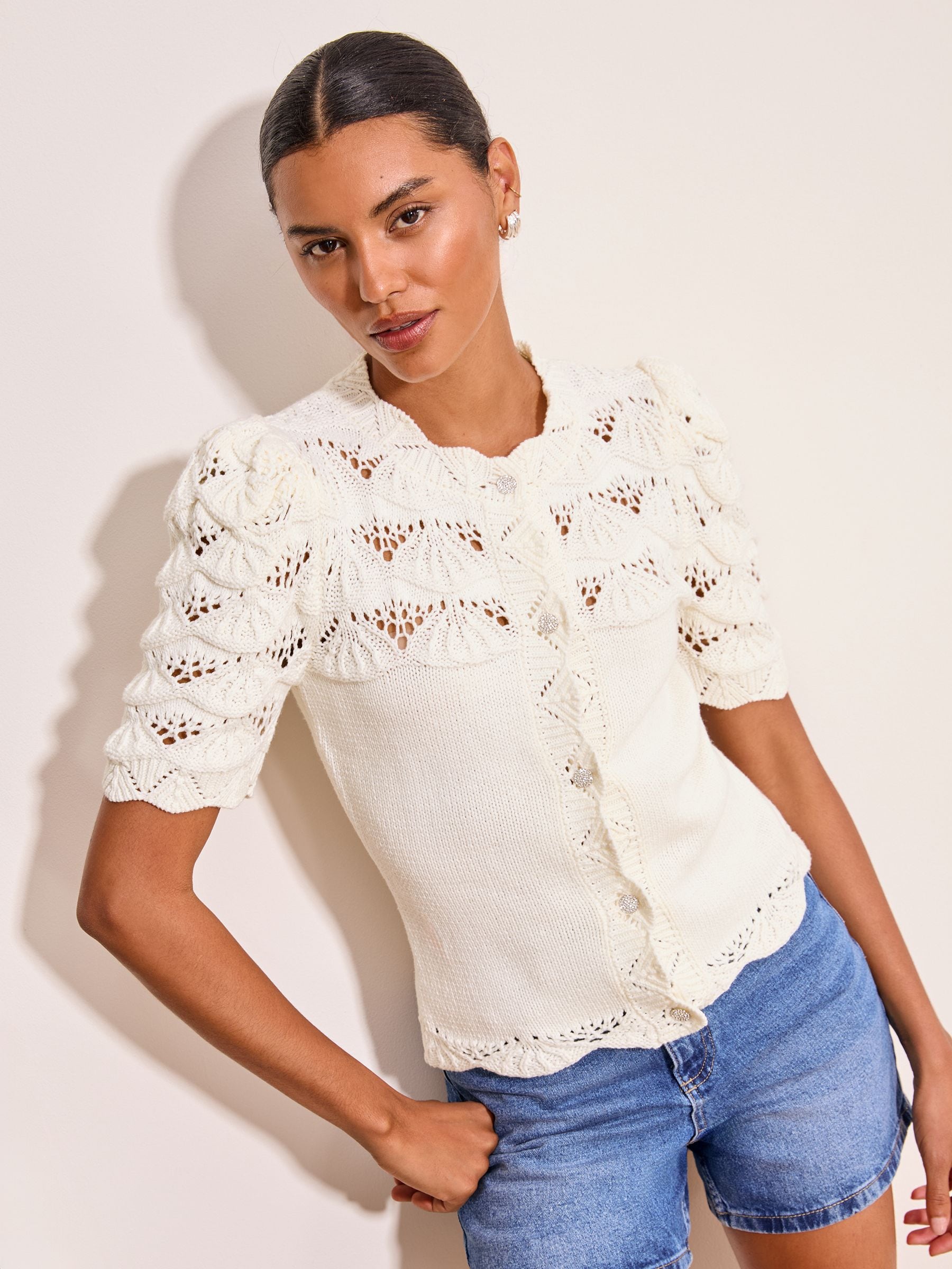 Buy Lipsy Ivory Knitted Scallop Detail Cardigan from Next Netherlands