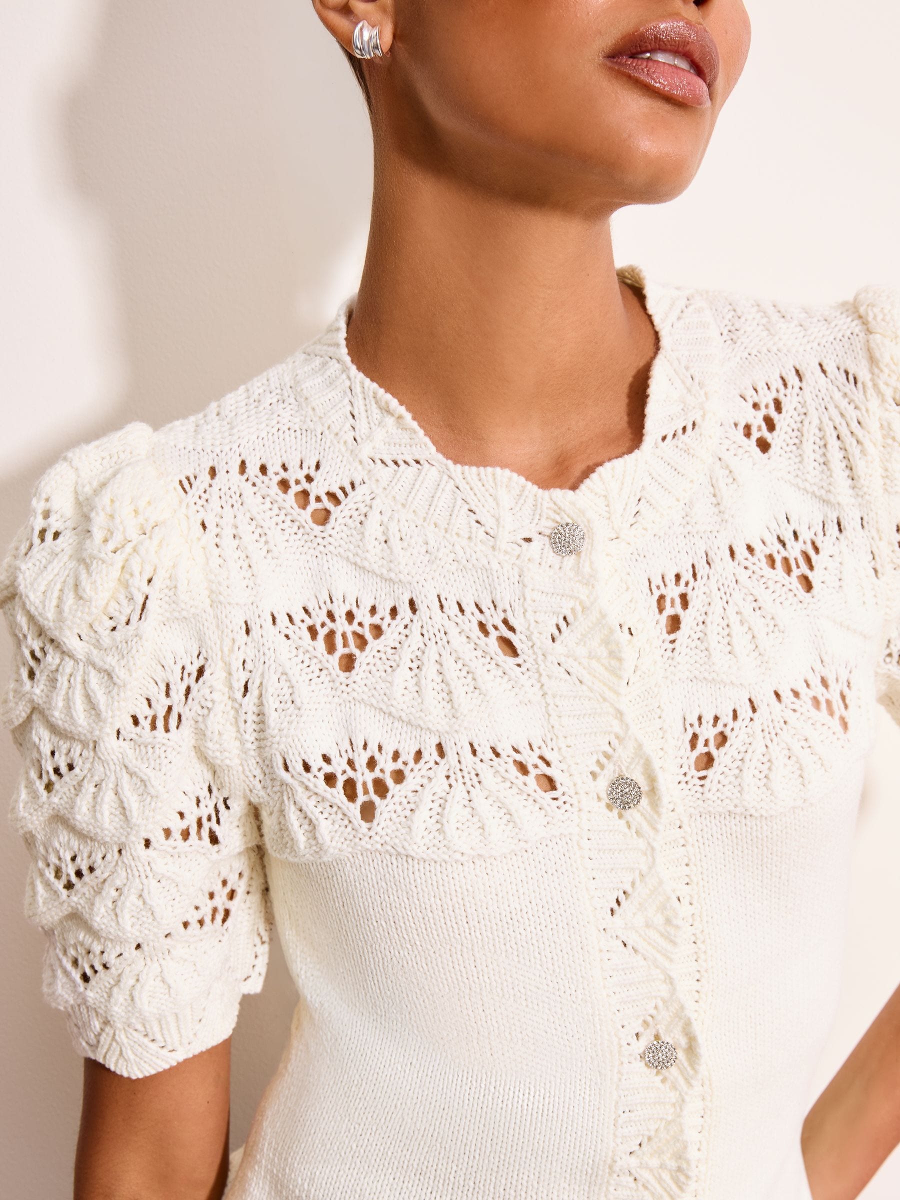 Buy Lipsy Ivory Knitted Scallop Detail Cardigan from Next Netherlands
