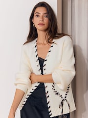 Lipsy Cream Animal Tie Detail Knitted Cardigan - Image 1 of 5
