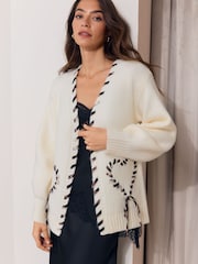 Lipsy Cream Animal Tie Detail Knitted Cardigan - Image 4 of 5