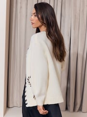 Lipsy Cream Animal Tie Detail Knitted Cardigan - Image 5 of 5