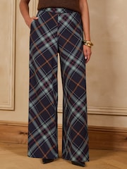 Love & Roses Navy Blue Check Wide Leg Trousers - Image 1 of 4
