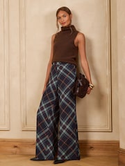 Love & Roses Navy Blue Check Wide Leg Trousers - Image 2 of 4