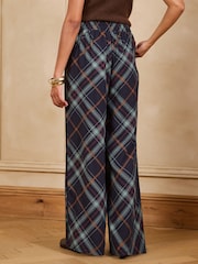Love & Roses Navy Blue Check Wide Leg Trousers - Image 4 of 4